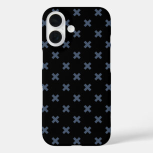 Blue-grey cross stitches on black iPhone 16 case