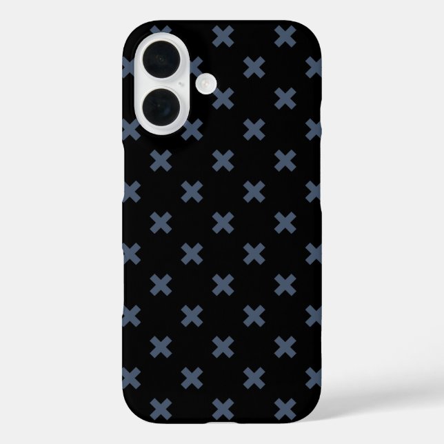 Blue-grey cross stitches on black Case-Mate iPhone case (Back)