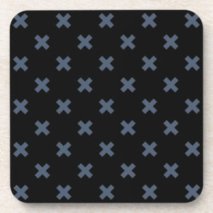 Blue-grey cross stitches on black coaster