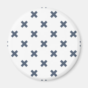 Blue-grey cross stitches on white magnet