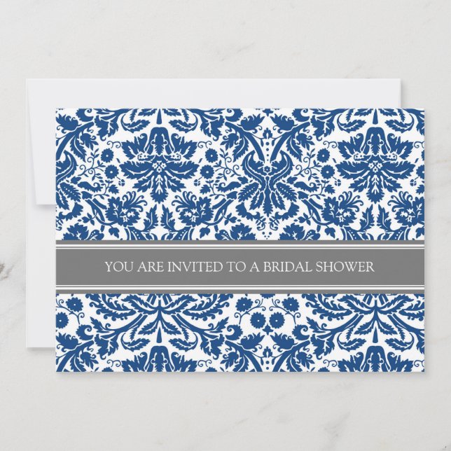 Blue Grey Damask Bridal Shower Invitation (Front)