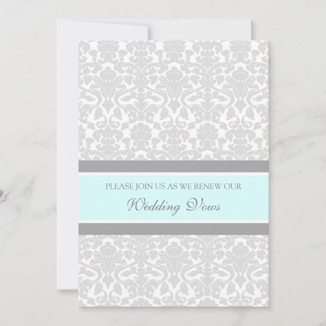 Blue Grey Damask Wedding Vow Renewal Invitations (Front)
