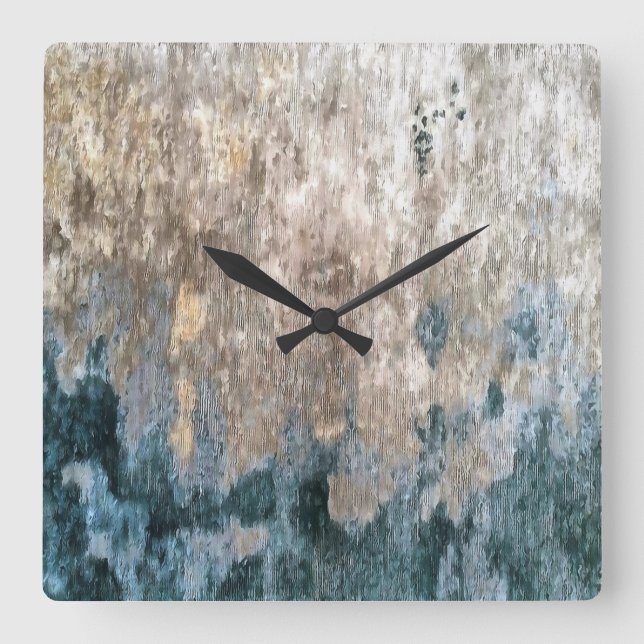Blue Grey Decorative Abstract Artwork Square Wall Clock (Front)