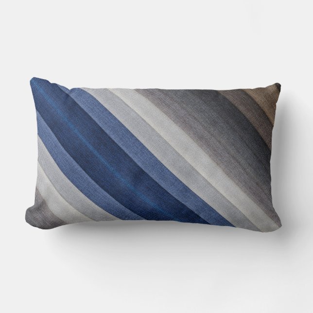 Blue Grey Diagonal Stripe Modern Lumbar Cushion (Front)