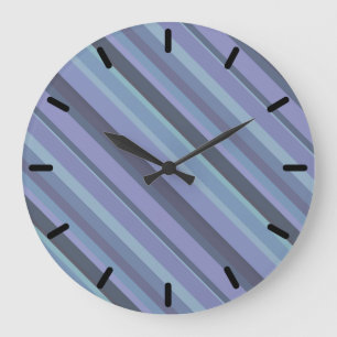 Blue-grey diagonal stripes large clock