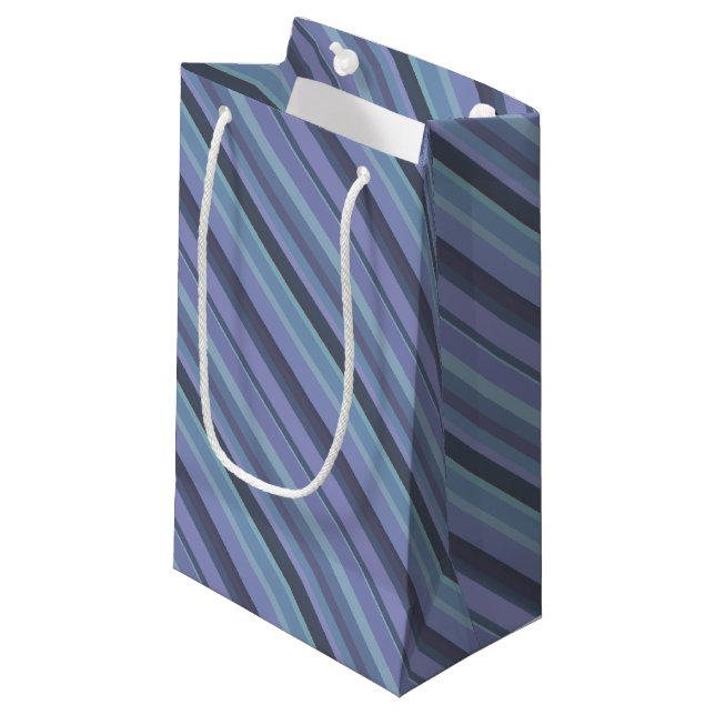 Blue-grey diagonal stripes small gift bag (Front Angled)