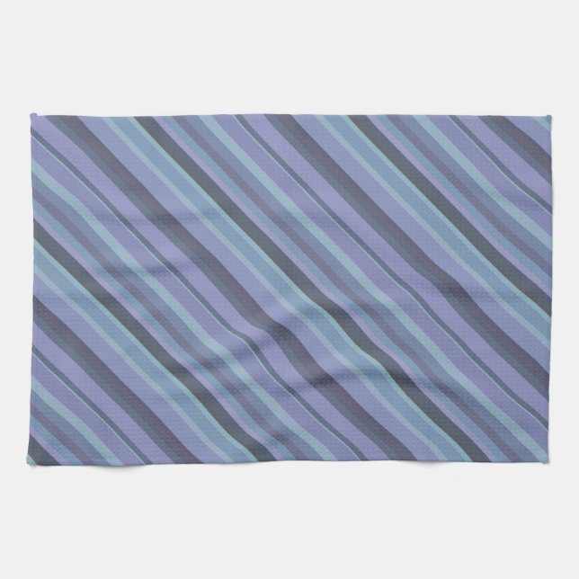Blue-grey diagonal stripes tea towel (Horizontal)
