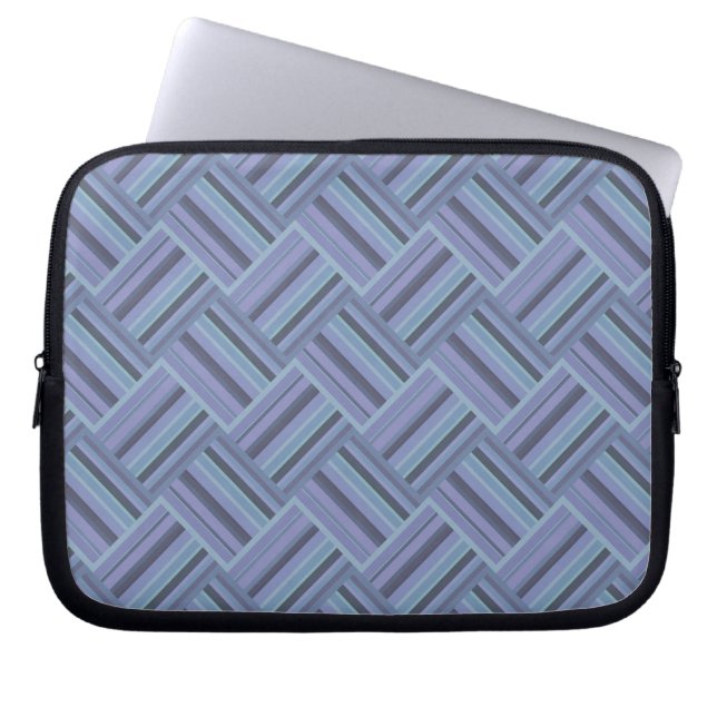 Blue-grey diagonal stripes weave pattern laptop sleeve (Front)