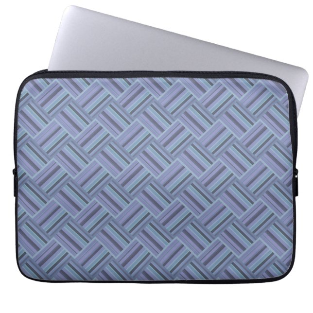 Blue-grey diagonal stripes weave pattern laptop sleeve (Front)