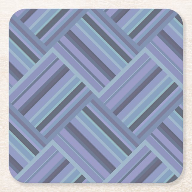 Blue-grey diagonal stripes weave pattern square paper coaster (Front)