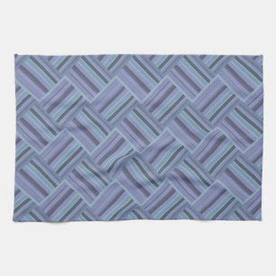 Blue-grey diagonal stripes weave pattern tea towel