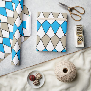 Blue Grey Diamond Pattern Birthday Wrapping Paper
