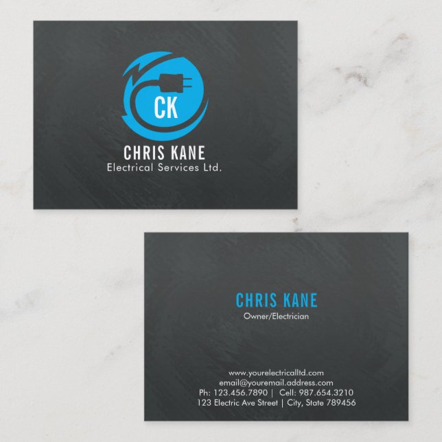 Blue & grey electrician logo design business card (Front/Back)