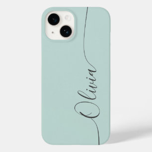 Blue Grey Elegant Calligraphy Script Name Case- Case-Mate iPhone 14 Case