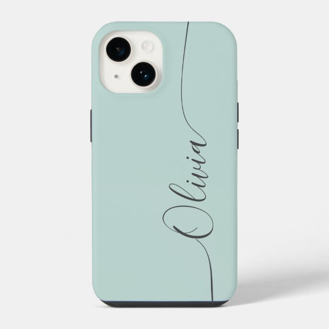 Blue Grey Elegant Calligraphy Script Name Case- iPhone Case (Back)