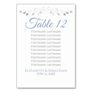 Blue & Grey Elegant Flourish Wedding Seating Chart Table Number
