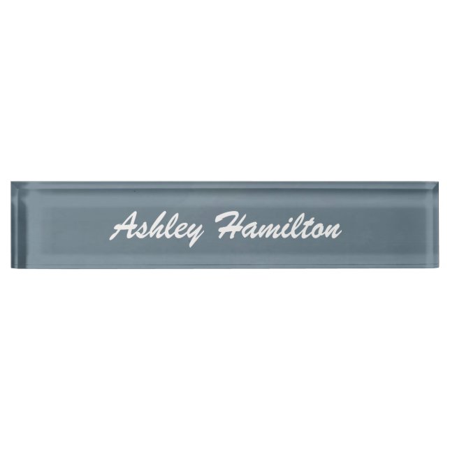 Blue Grey Elegant Plain Legible Modern Script Nameplate (Front)