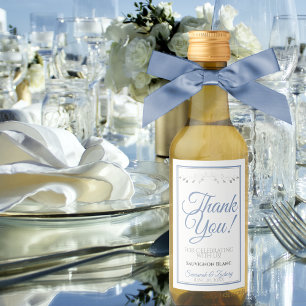 Blue & Grey Elegant Wedding Thank You Mini Wine Label