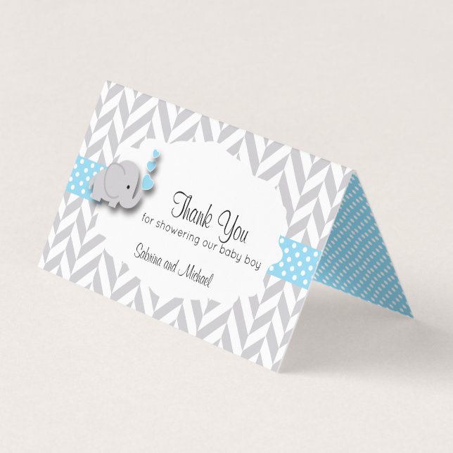 Blue & Grey Elephant Baby Shower | Candy Toppers Business Card (Front)
