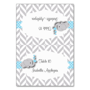 Blue & Grey Elephant Baby Shower Place Cards