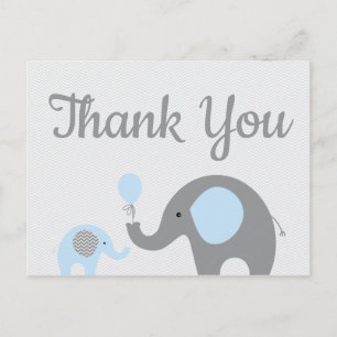 Blue Grey Elephant Baby Shower Thank You Postcard