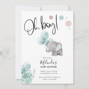 Blue Grey Elephant Boy Baby Shower Invitation