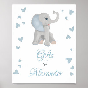 Blue Grey Elephant Gifts Boy Baby Shower Sign