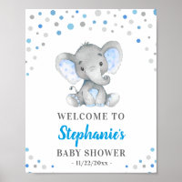 Blue Grey Elephant Polka Dot Baby Shower Welcome