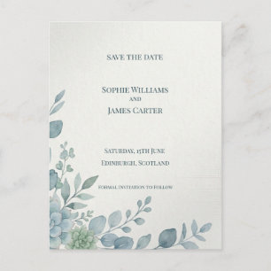 Blue Grey Eucalyptus Save The Date Postcard