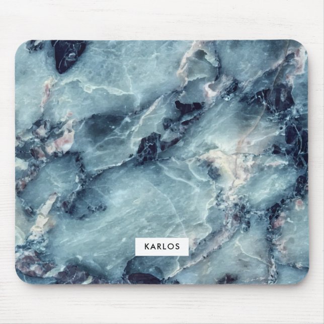 Blue-grey faux marble texture mouse pad (Front)