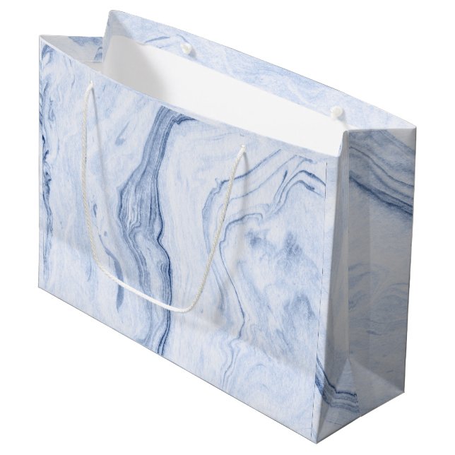 Blue-Grey fFowing Marble Swirls Large Gift Bag (Front Angled)