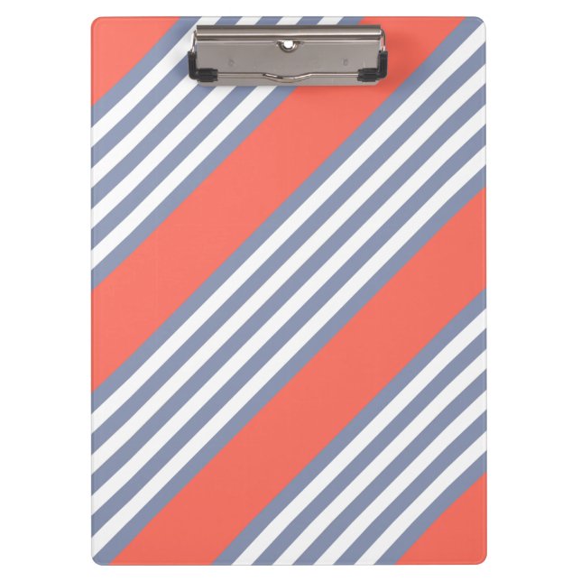 Blue-grey five stripe pattern with living coral clipboard (Front)