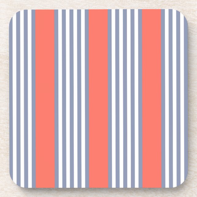Blue-grey five stripe pattern with living coral coaster (Front)
