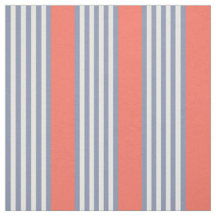 Blue-grey five stripe pattern with living coral fabric