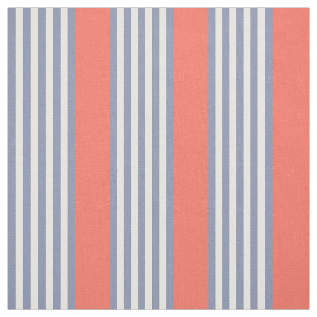 Blue-grey five stripe pattern with living coral fabric (Swatch)