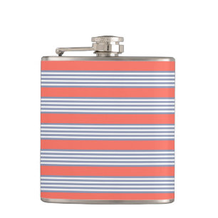 Blue-grey five stripe pattern with living coral hip flask