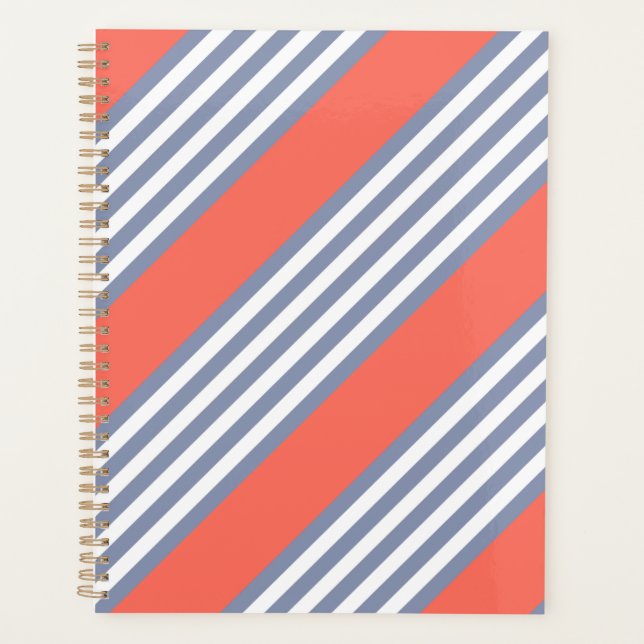 Blue-grey five stripe pattern with living coral planner (Front)