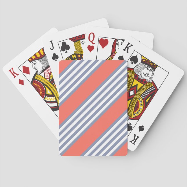 Blue-grey five stripe pattern with living coral playing cards (Back)
