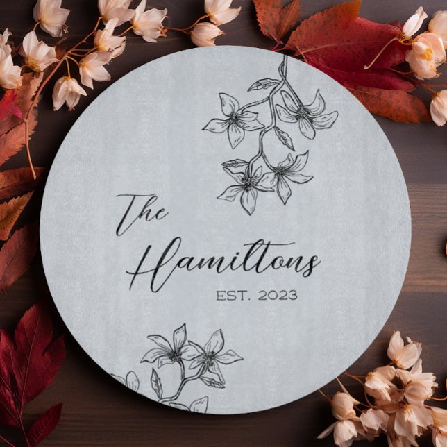 Blue Grey Floral Custom Established Year Cutting Board (Creator Uploaded)