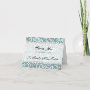 Blue Grey Floral Pattern Sympathy Thank You N card