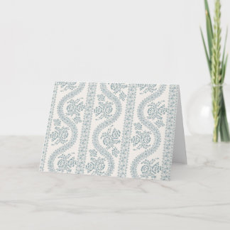 Blue Grey Floral Ribbon Stripe on Bone Card