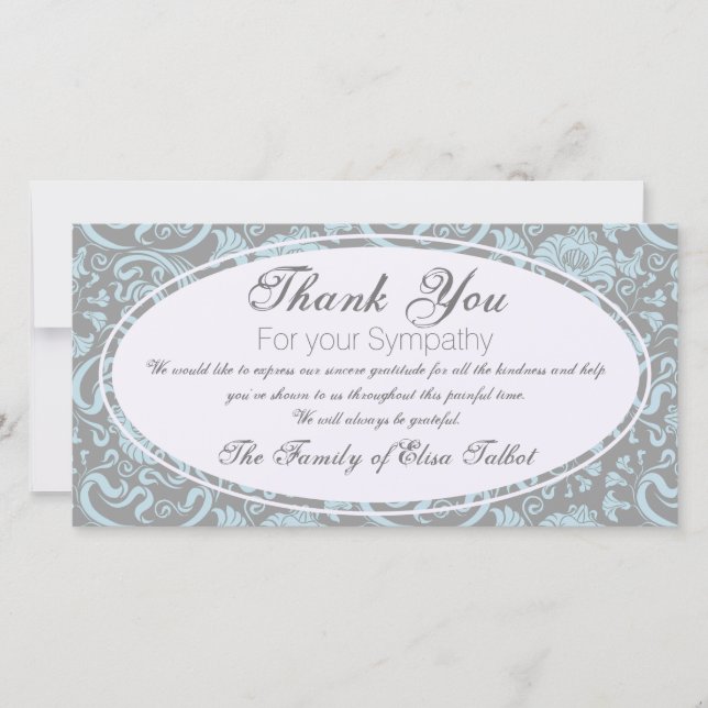 Blue Grey Floral Sympathy Thank You Photo card (Front)