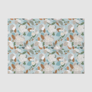 Blue Grey Floral Winter Magnolia Tissue Paper