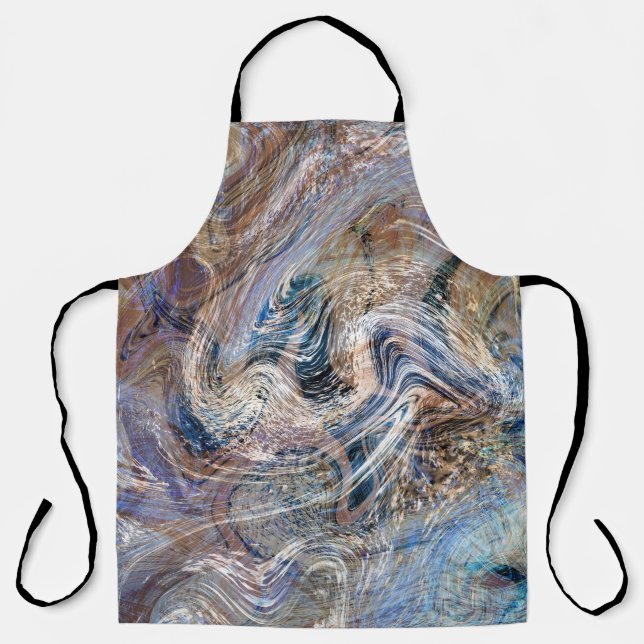 Blue Grey Fluid Marbling Illustration Apron (Front)