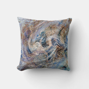 Blue Grey Fluid Marbling Illustration Cushion