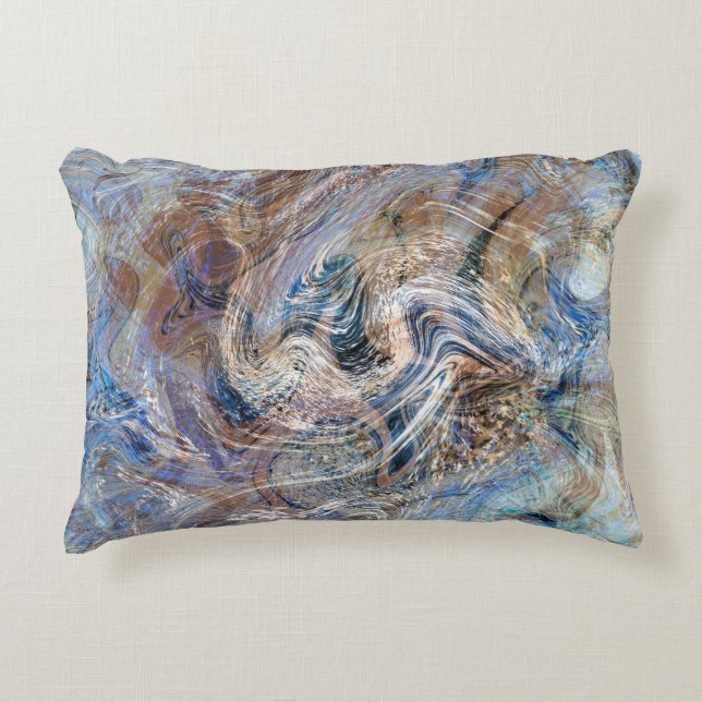 Blue Grey Fluid Marbling Illustration Decorative Cushion (Front)