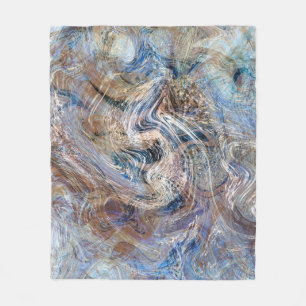 Blue Grey Fluid Marbling Illustration Fleece Blanket