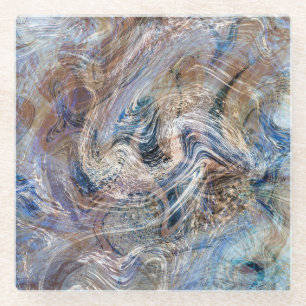 Blue Grey Fluid Marbling Illustration Glass Coaster