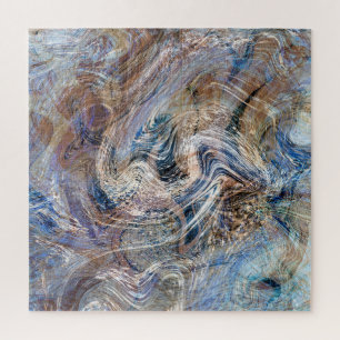 Blue Grey Fluid Marbling Illustration Jigsaw Puzzle