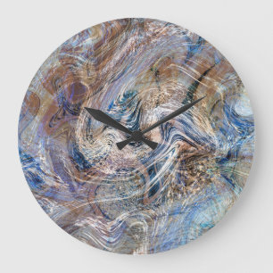Blue Grey Fluid Marbling Illustration Large Clock